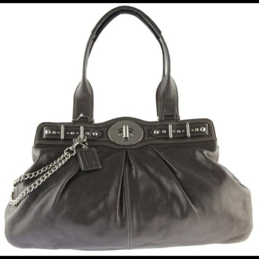 Coach Gray Leather Garnet Chain XL Satchel